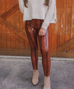 BuddyLove Mila Patent Vegan Leather Legging - Cognac Snake